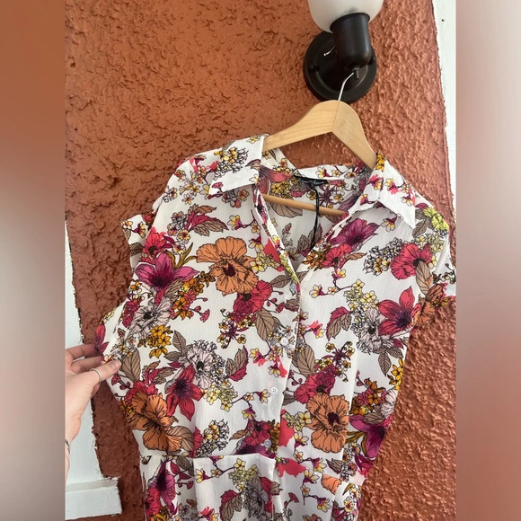 Alison Andrews Women's Midi Button Shirt Dress Large Floral Pink/Orange/White - Picture 3 of 7